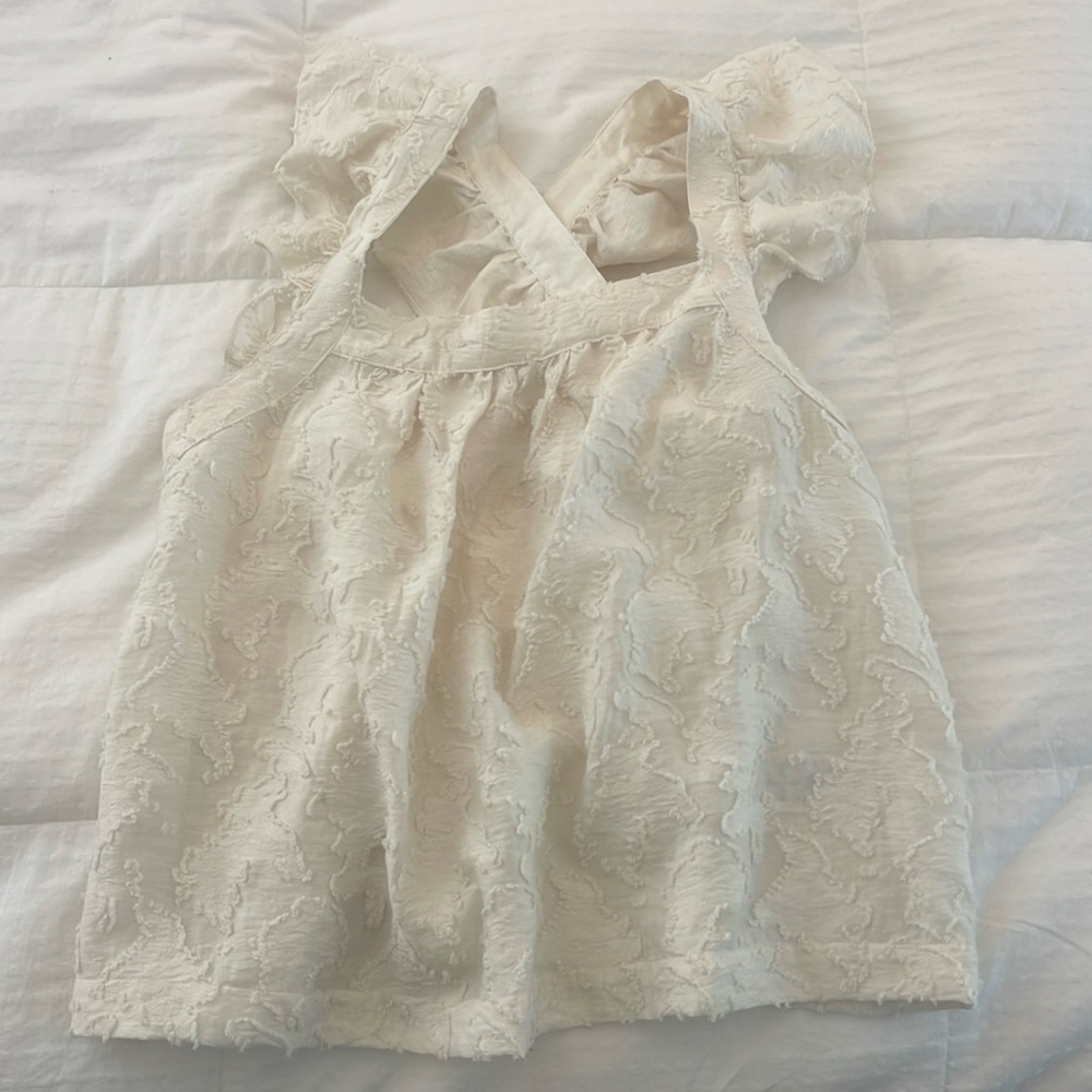 Anthropologie White Ruffled Cross-Back Tank - medium